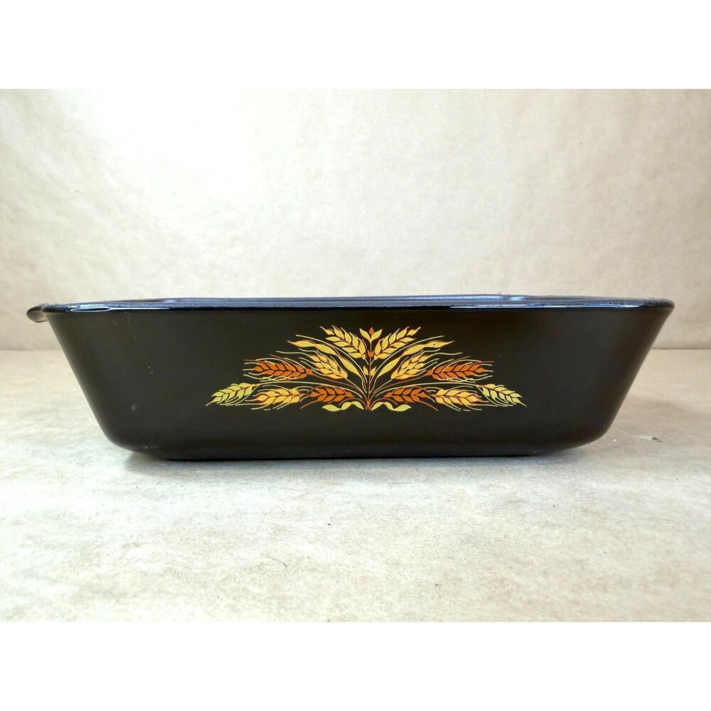 1970s Anchor Hocking Fire-King Amber Wheat Glass Vintage Loaf Pan #442 Non-Stick